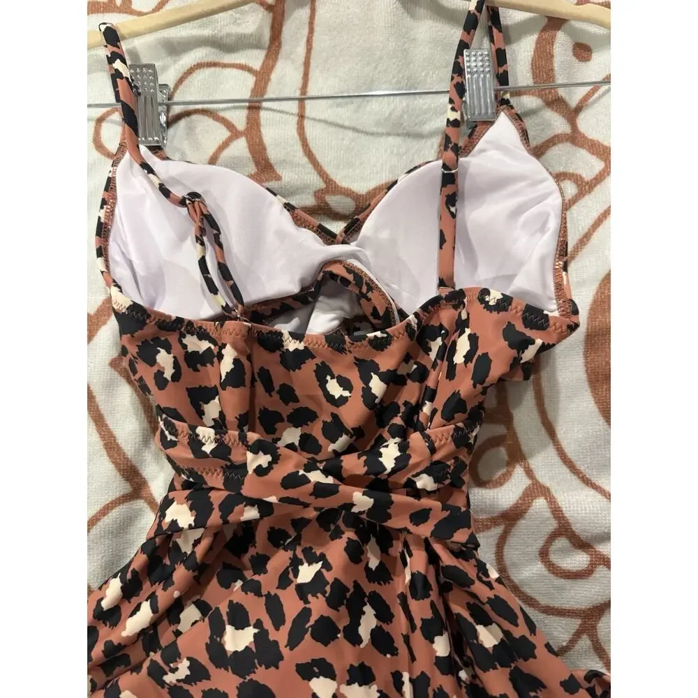NWT Leopard Wrap Around One Piece Swimsuit Size M Popvil